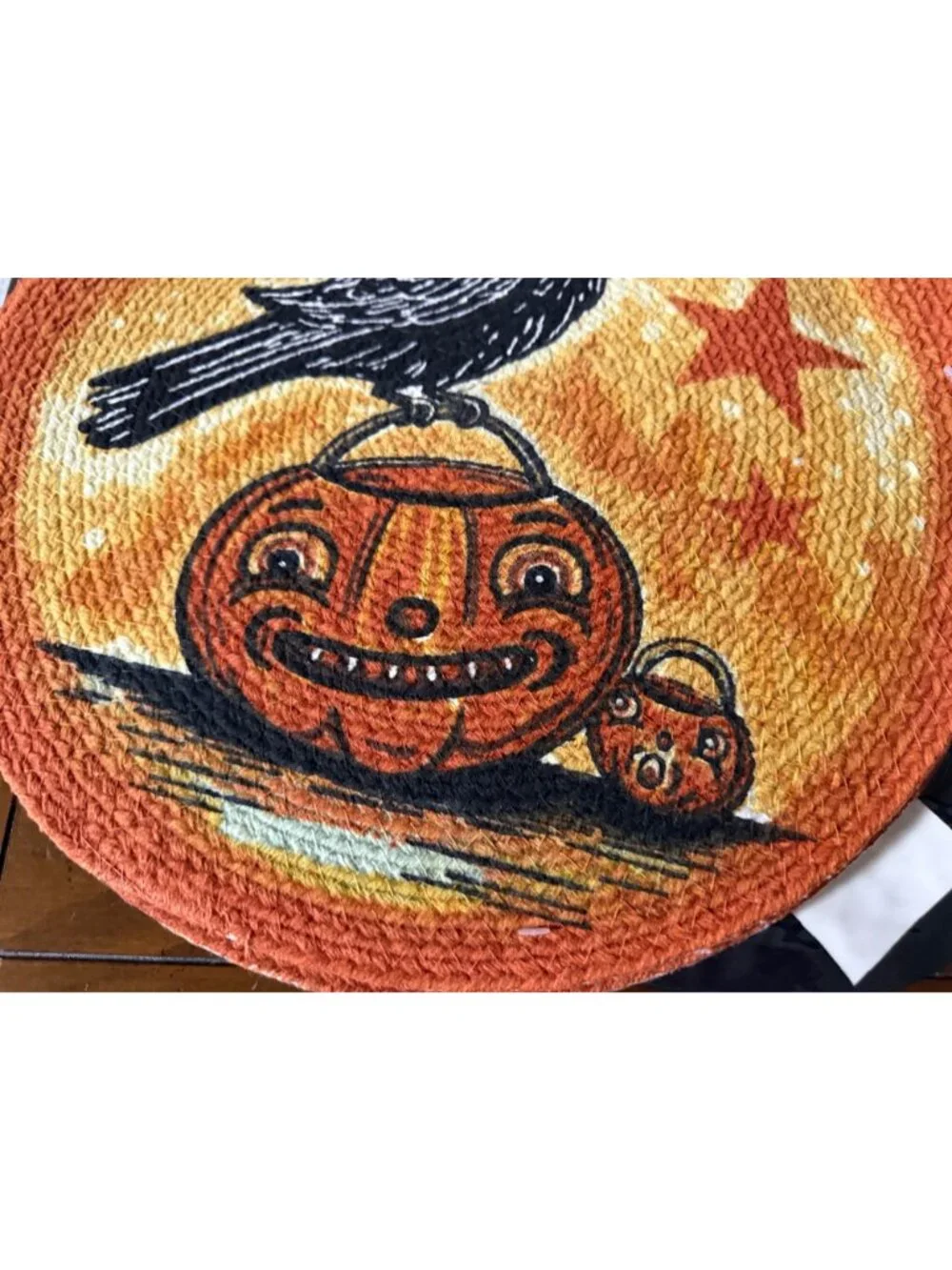 NWT 4 Johanna Parker Halloween Round Placemats Braided Cotton Fall  Pumpkin Crow